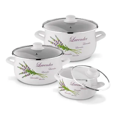 Tadar, komplet garnków emaliowanych, lawenda, 6 elementów