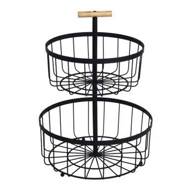 Tadar, koszyk uniwersalny 2-poziomowy z drewnianą rączką, czarny, 38-29 cm