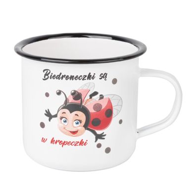Tadar, kubek emaliowany, biały, 9 cm, 500 ml, biedronka