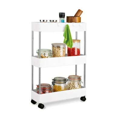 Tadar, organizer, regał łazienkowy na kółkach, 3 poziomowy, biały, 40-13,5-61 cm
