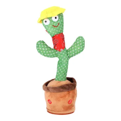 Tańczący kaktus, zabawka interaktywna, czerwona apaszka i żółty kapelusz