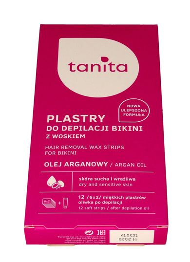Tanita, plastry z woskiem do depilacji bikini, z olejem arganowym, 12 szt.