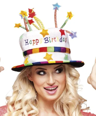 Tęczowy cylinder, kapelusz, happy birthday, sto lat