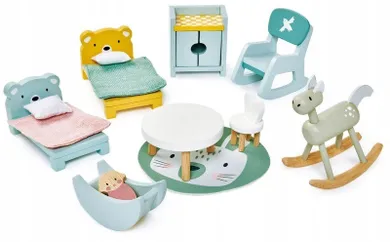 Tender Toys, drewniane meble do domku dla lalek, pokój dziecięcy