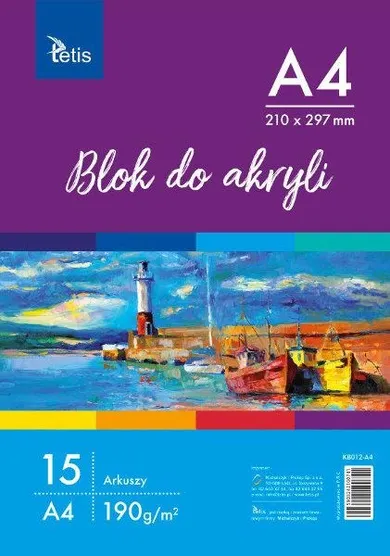 Tetis, blok do akryli, A4, 190g/m2, 15 arkuszy