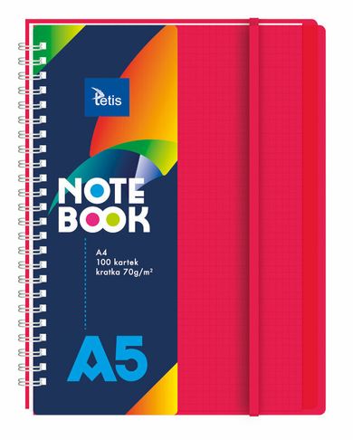 Tetis, kołonotatnik A5, 100 kartek, kratka, czerwony, 1 szt.