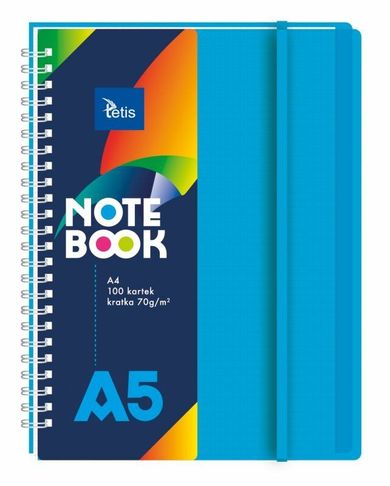 Tetis, kołonotatnik A5, 100 kartek, kratka, niebieska, 1 szt.