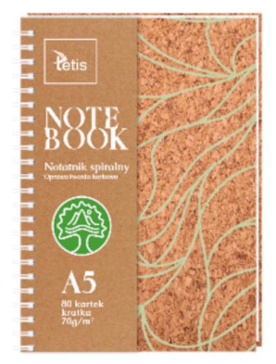 Tetis, kołonotatnik A5, 80 kartek, kratka, korek, 1 szt.