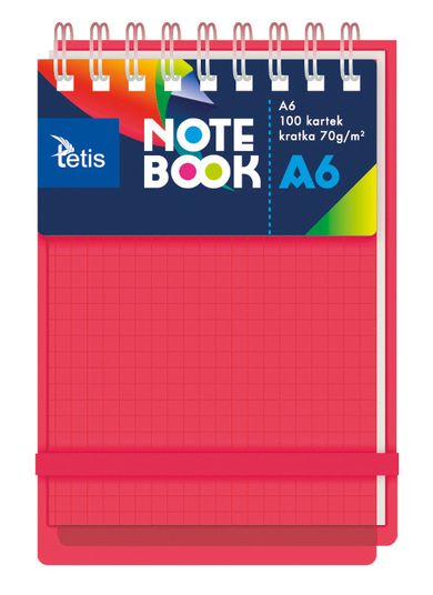 Tetis, kołonotatnik A6, 100 kartek, kratka, czerwony, 1 szt.