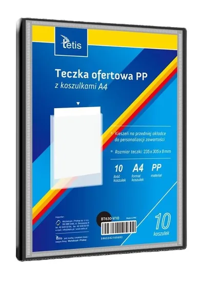 Tetis, teczka ofertowa A4 PP + 10 koszulek, czarna