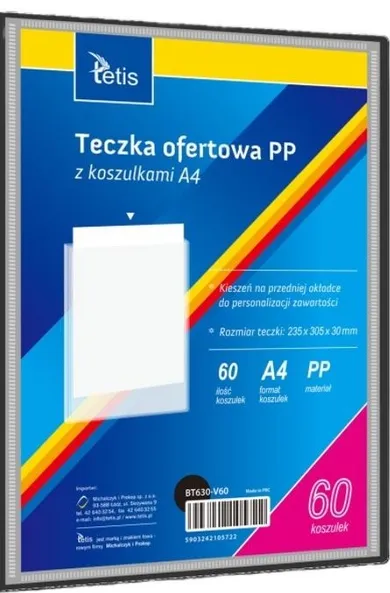 Tetis, teczka ofertowa A4 PP + 60 koszulek, czarna
