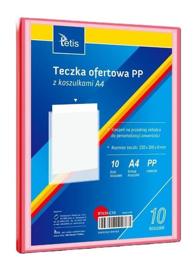 Tetis, teczka ofertowa PP, 10 koszulek, A4, czerwona, 1 szt.