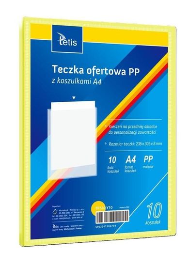 Tetis, teczka ofertowa PP, 10 koszulek, A4, żółta, 1 szt.