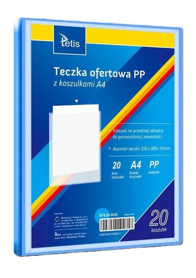 Tetis, teczka ofertowa PP, 20 koszulek, A4, niebieska, 1 szt.