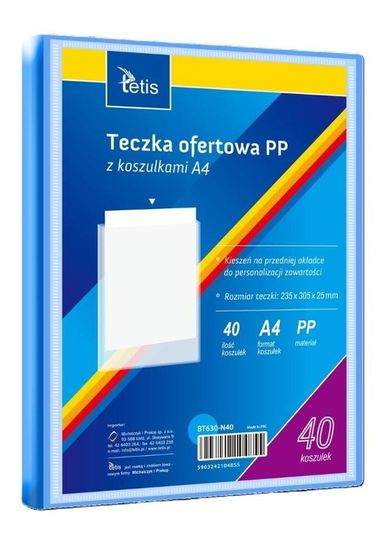 Tetis, teczka ofertowa PP, 40 koszulek, A4, niebieska, 1 szt.