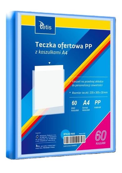 Tetis, teczka ofertowa PP, 60 koszulek, A4, niebieska, 1 szt.