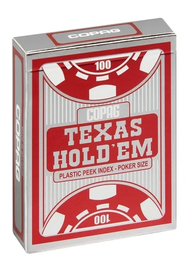 Texas Hold'em plastic peek index, talia 54 kart, czerwona