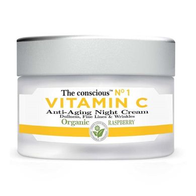 The Conscious, Vitamin C, przeciwstarzeniowy krem na noc z organiczną maliną, 50 ml
