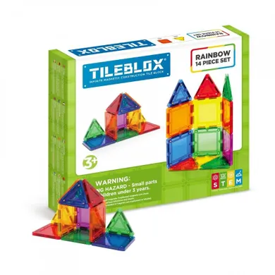 Tileblox, Zestaw tęczowy, klocki magnetyczne, 14 elementów