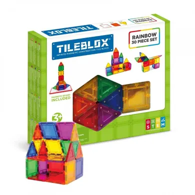 Tileblox, Zestaw tęczowy, klocki magnetyczne z tablicą, 30 elementów