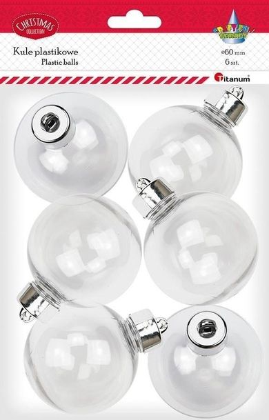 Titanum, bombki plastikowe, kule, 6 cm, 6 szt.