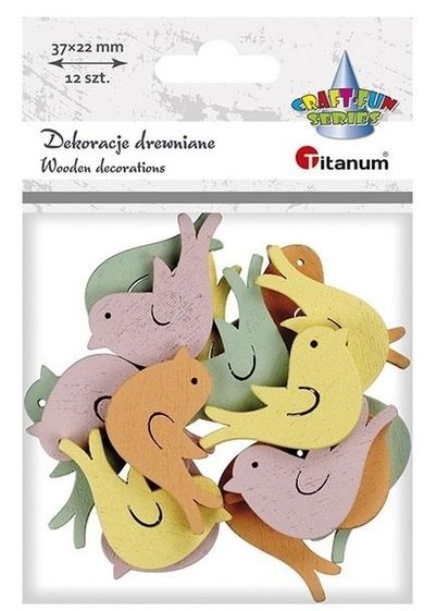 Titanum, drewniane ptaszki, pastelowe, 37-22 mm, 12 szt.