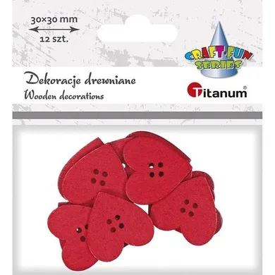 Titanum, drewniane serca, czerwone, 30-30 mm, 12 szt.