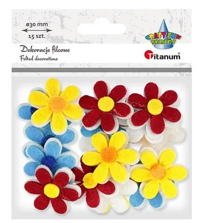 Titanum, filcowe dekoracje 3D, kwiatki, 30 mm, 15 szt.