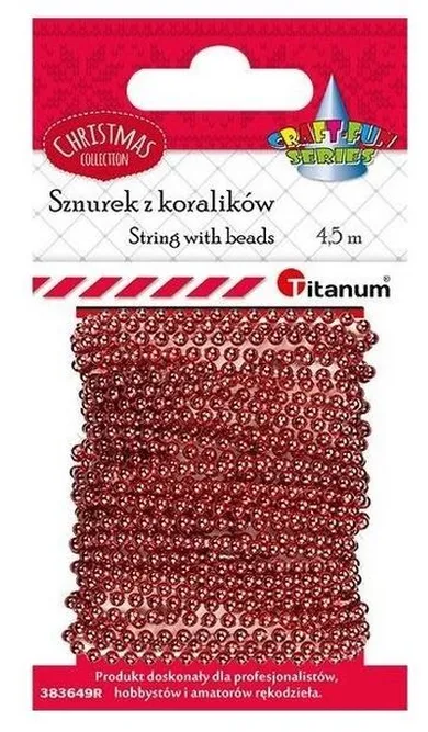 Titanum, koraliki na sznurku, czerwone, 3mmx4,5m