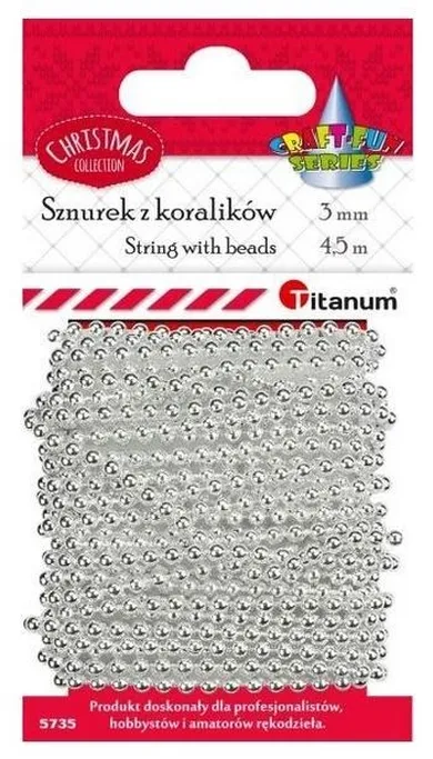 Titanum, koraliki na sznurku, srebrne, 3mmx4,5m