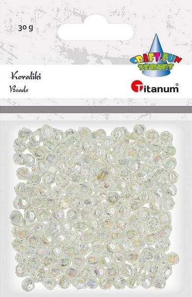 Titanum, koraliki plastikowe, fasetowane, 30g, białe