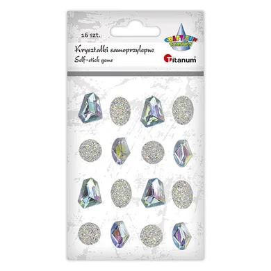 Titanum, kryształki samoprzylepne, naklejki, kamyki, srebrne, 16 szt.