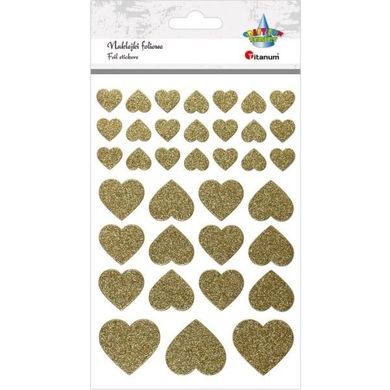 Titanum, naklejki foliowe brokatowe, serca, złote, 36 szt.
