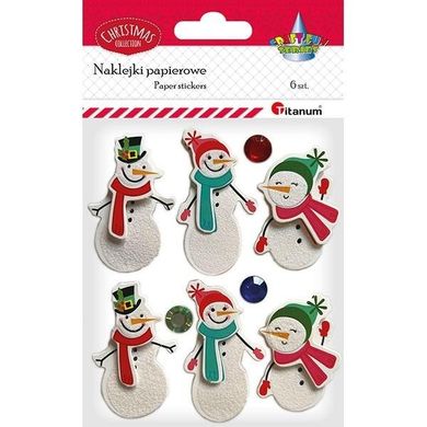 Titanum, naklejki papierowe 3D, bałwanki, 6 szt.