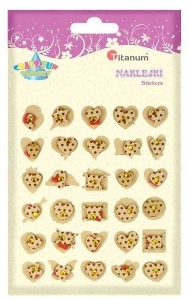 Titanum, naklejki papierowe, 3D, serca, groszki