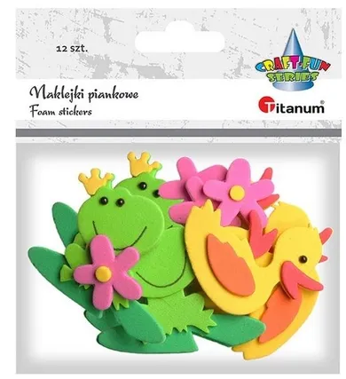 Titanum, naklejki piankowe 3D, kaczki, żaby, kwiatki, 12 szt.