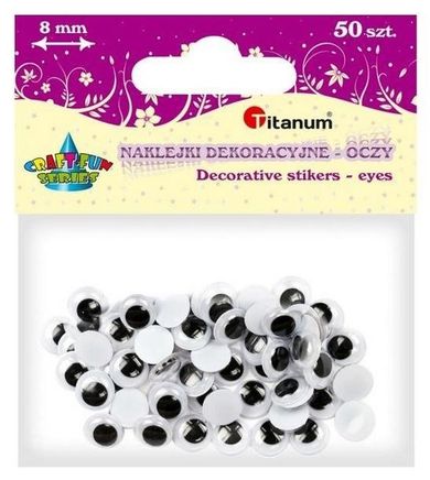 Titanum, oczy samoprzylepne bez rzęs, 8mm okrągłe, 50 szt.