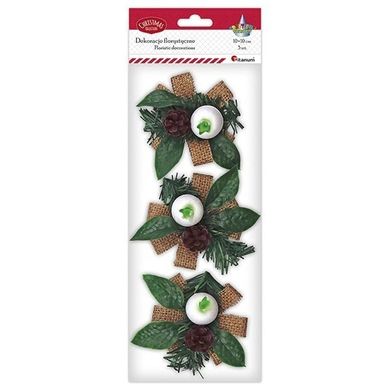 Titanum, stroiki świąteczne na jutowej wstążce, 10 cm, 3 szt.