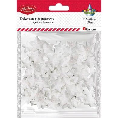 Titanum, styropianowe gwiazdki, białe, 20-18 mm, 60 szt.