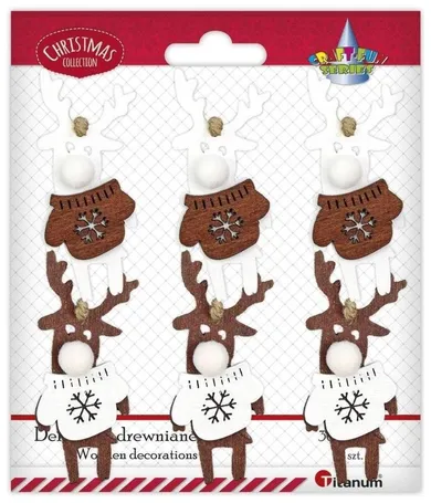 Titanum, zawieszki drewniane, renifery w sweterkach, 6 szt.