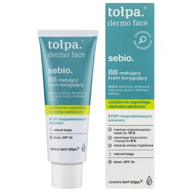 Tołpa, Dermo Face Sebio, matujący krem korygujący bb na dzień SPF30, Natural Beige, 40 ml