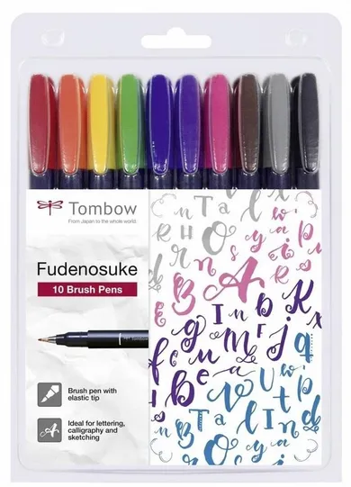 Tombow, Brush Pen Fudenosuke, flamastry, 10 kolorów