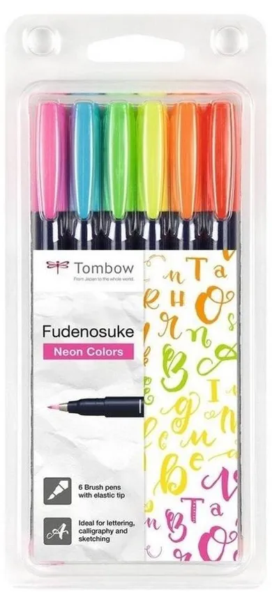 Tombow, Brush Pen Fudenosuke, flamastry, 6 kolorów