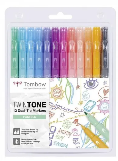 Tombow, markery dwustronne, pastelowe, TwinTone, 12 kolorów