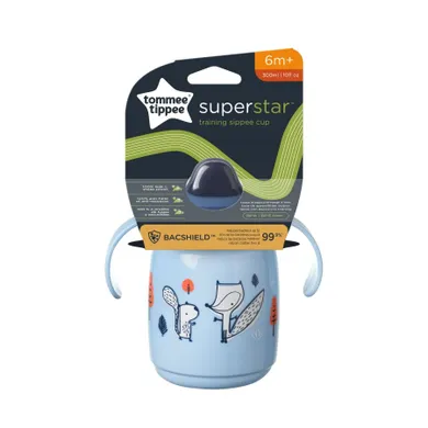 Tommee Tippee, Superstar, kubek z uchwytami, niebieski, 6m+, 300 ml