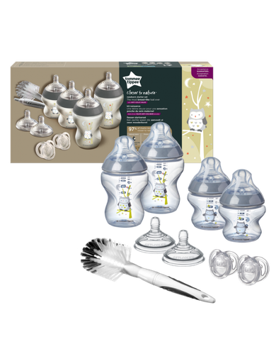 Tommee Tippee, zestaw startowy butelek dla noworodka, boy, 4 szt. + szczotka i smoczek