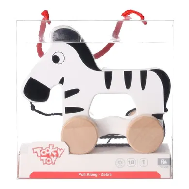 Tooky Toy, zebra, drewniana zabawka ze sznurkiem
