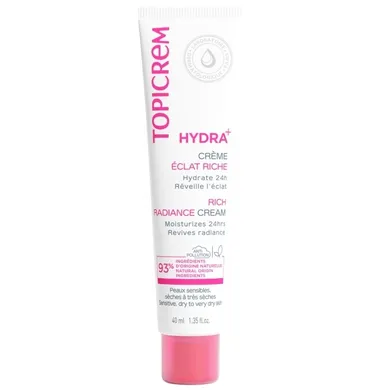 Topicrem, Hydra+ Rich Ultra-Moisturizing Radiance Cream, ultranawilżający krem rozświetlający do twarzy, 40 ml