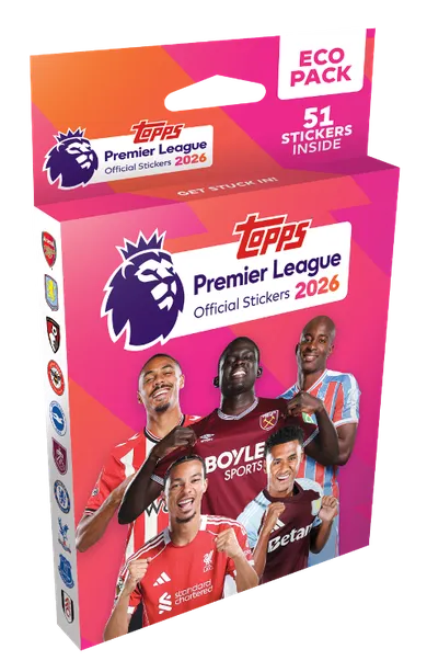 Topps, Premier League 2026, Stickers Eco Pack, zestaw saszetek z naklejkami kolekcjonerskimi, 8 szt.