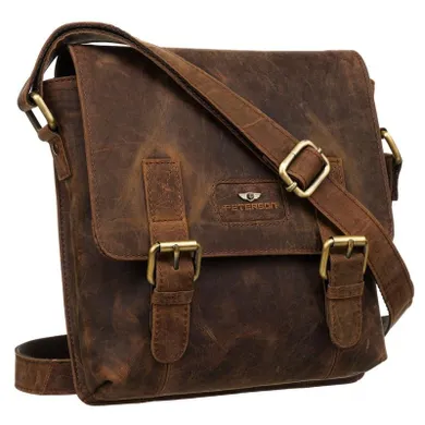 Torba listonoszka, brązowa, skórzana, Peterson